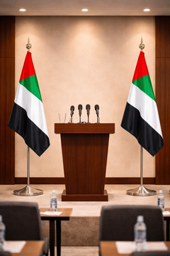 Custom Printed Conference Flag 180 x 100 cm with 3.5 Meter Adjustable VIP Pole – Double-Sided Taffeta Satin Fabric Flag | Premium Signage & Display Printing | Free Design Support | Yalla Printing UAE