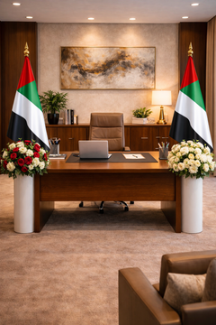 Custom Printed Conference Flag 180 x 100 cm with 3.5 Meter Adjustable VIP Pole – Double-Sided Taffeta Satin Fabric Flag | Premium Signage & Display Printing | Free Design Support | Yalla Printing UAE