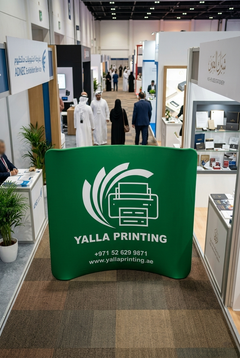 Custom Printed Curved Tension Fabric Stand 230 x 230 cm – Fabric Display Backdrop with Stitching and Curved Frame | Premium Signage & Display Printing | Free Design Support | Yalla Printing UAE