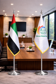 Custom Printed Conference Flag 180 x 100 cm with 3.5 Meter Adjustable VIP Pole – Double-Sided Canvas Stiffener Flag | Premium Signage & Display Printing | Free Design Support | Yalla Printing UAE