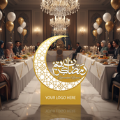 🌙 Ramadan Kareem Premium Crescent Moon Standee | Luxury Ramadan Event Centerpiece with Custom Logo | Yalla Printing UAE