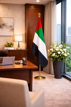 Custom Printed Conference Flag 150 x 100 cm with 2 Meter VIP Pole – Double-Sided Taffeta Satin Fabric Flag | Premium Signage & Display Printing | Free Design Support | Yalla Printing UAE