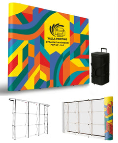 Custom Printed Magnetic Straight Pop Up Stand 3 x 3 with Foldable Structure & Carry Bag – Premium Vinyl Printed Exhibition Backdrop Display | Magnet Panel System for Events, Trade Shows, Retail Promotions & Corporate Branding | Yalla Printing UAE