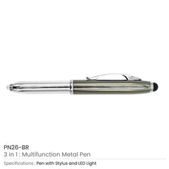 Custom Printed 3 in 1 Metal Pens with Stylus and Light | Logo Branding Corporate Gift | UAE Delivery | Yalla Printing UAE