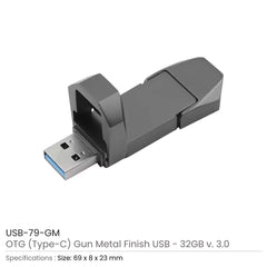 Custom Printed Otg USB Flip In Gun Metal 32Gb V. 3.0 Type C Flip Magnetic Cap - Stainless Steel | Exhibitions, Conferences, Corporate Events | Yalla Printing UAE