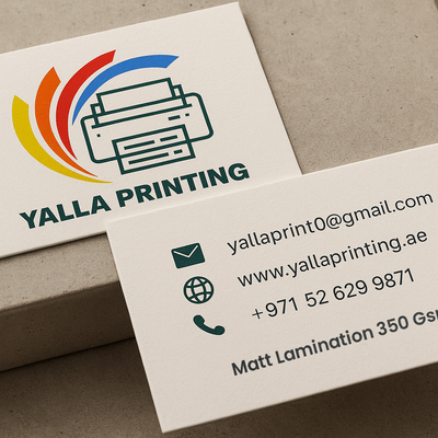 350 GSM Matt Laminated Business Cards – Premium Quality, Double-Sided Printing | Free Design | VAT & Delivery Included | Yalla Printing UAE