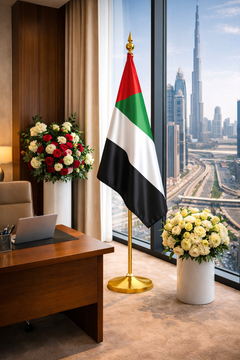 Custom Printed Conference Flag 180 x 100 cm with 3.5 Meter Adjustable VIP Pole – Double-Sided Taffeta Satin Fabric Flag | Premium Signage & Display Printing | Free Design Support | Yalla Printing UAE