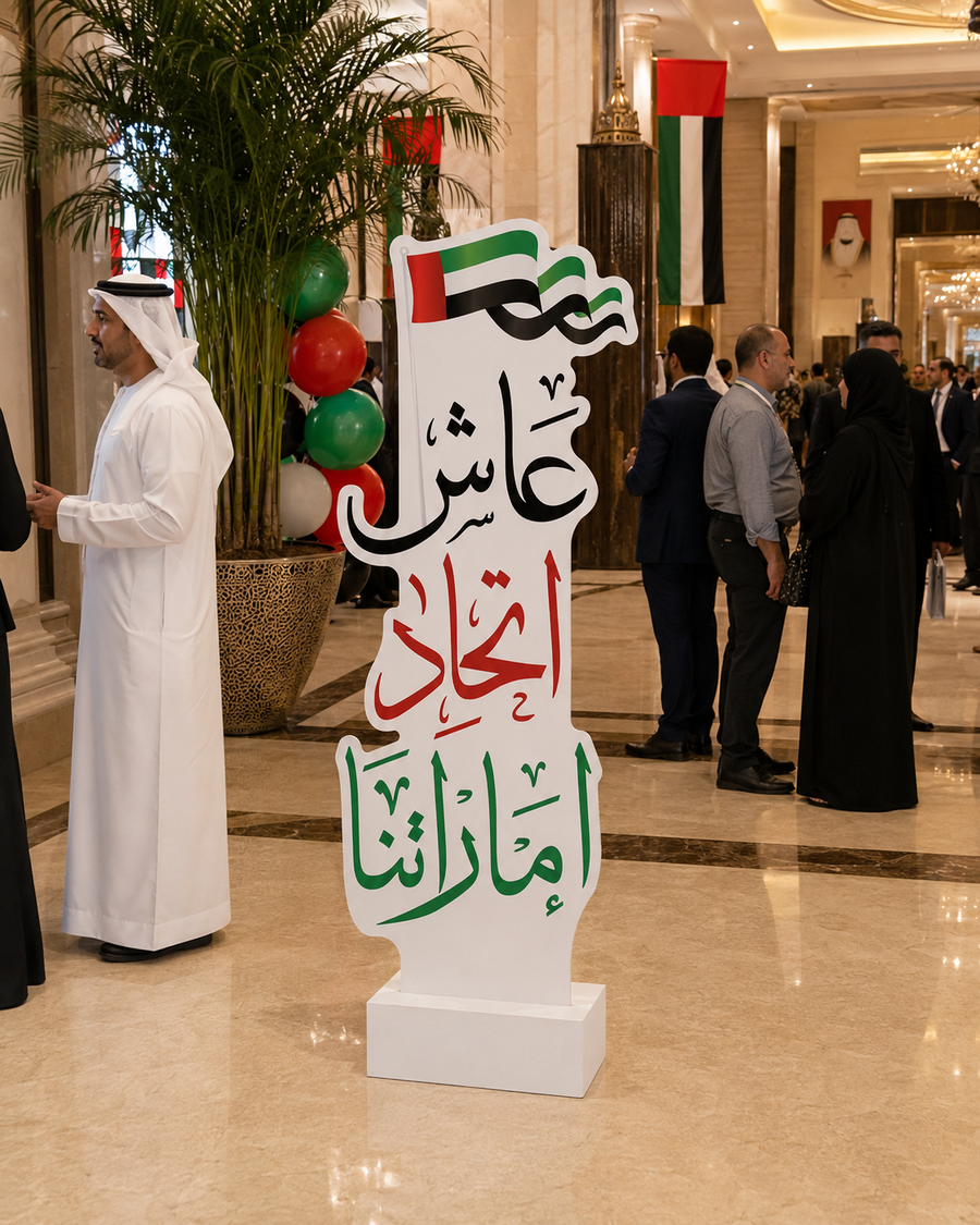 UAE National Day 2026 Backdrop – Arabic Typography Monument Design – Yalla Printing UAE