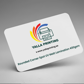 بطاقات أعمال مطفية بطبقة UV ذات زوايا مستديرة – 400 جرام لكل متر مربع، لمسة نهائية ممتازة، مطبوعة على الوجهين | خدمات تصميم مجانية | Yalla Printing