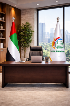Custom Printed Conference Flag 150 x 100 cm with 2.5 Meter Adjustable VIP Pole – Double-Sided Canvas Stiffener Flag | Premium Signage & Display Printing | Free Design Support | Yalla Printing UAE
