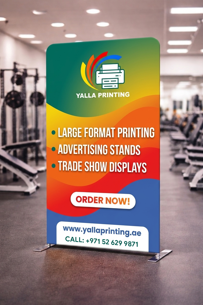 Custom Printed Straight Tension Fabric Stand 100 x 230 cm – Fabric Display Stand with Stitching and Straight Frame | Professional Business Printing | Free Design Support | Yalla Printing UAE