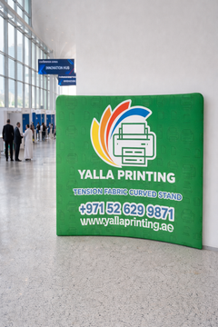 Custom Printed Curved Tension Fabric Stand 230 x 230 cm – Fabric Display Backdrop with Stitching and Curved Frame | Premium Signage & Display Printing | Free Design Support | Yalla Printing UAE