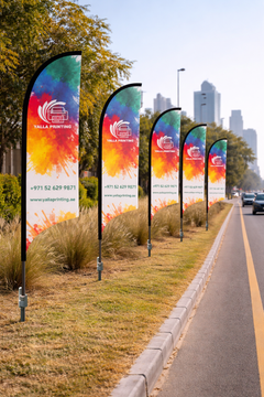 Custom Printed Curved Top Flag with Ground Spike – Premium Polyester Fabric Advertising Flag | Single Side Printing with Reversed Back | Outdoor Promotional Display for Events, Retail & Branding | Yalla Printing UAE