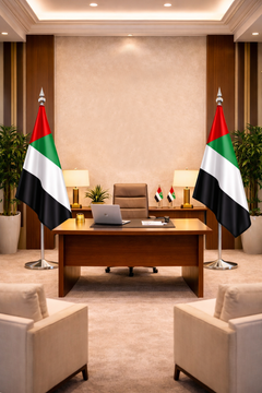 Custom Printed Conference Flag 180 x 100 cm with 3.5 Meter Adjustable VIP Pole – Double-Sided Taffeta Satin Fabric Flag | Premium Signage & Display Printing | Free Design Support | Yalla Printing UAE