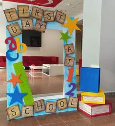 Back-to-School Photo Frame Cutout - "First Day at School" Decor