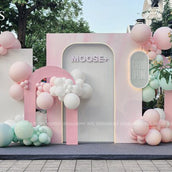 Elegant 4-Piece Pastel Arch & Frame Display Backdrop with Balloon Clusters - Perfect for Grand Openings and Celebrations