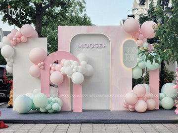 Elegant 4-Piece Pastel Arch & Frame Display Backdrop with Balloon Clusters - Perfect for Grand Openings and Celebrations