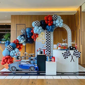 Racing-Themed Birthday Party Decor Set - Race Track Arch, Sports Car Cutout, and Checkerboard Panels