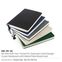 Custom Printed Soft Pu Cover Notebooks In A5 Size With Metal Plate Bookmark - Stainless Steel | Exhibitions, Conferences, Corporate Events | Yalla Printing UAE