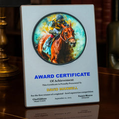 Custom Printed A4 Aluminum Award Plaques With Round Colored Plate And Stand | Corporate Award & Recognition Gift | UAE Delivery | Yalla Printing UAE