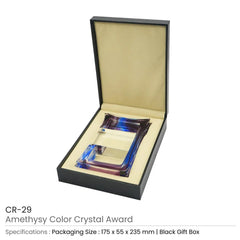 Custom Printed Amethyst Color Crystal Awards In Black Presentation Box | Exhibitions, Conferences, Corporate Events | Yalla Printing UAE