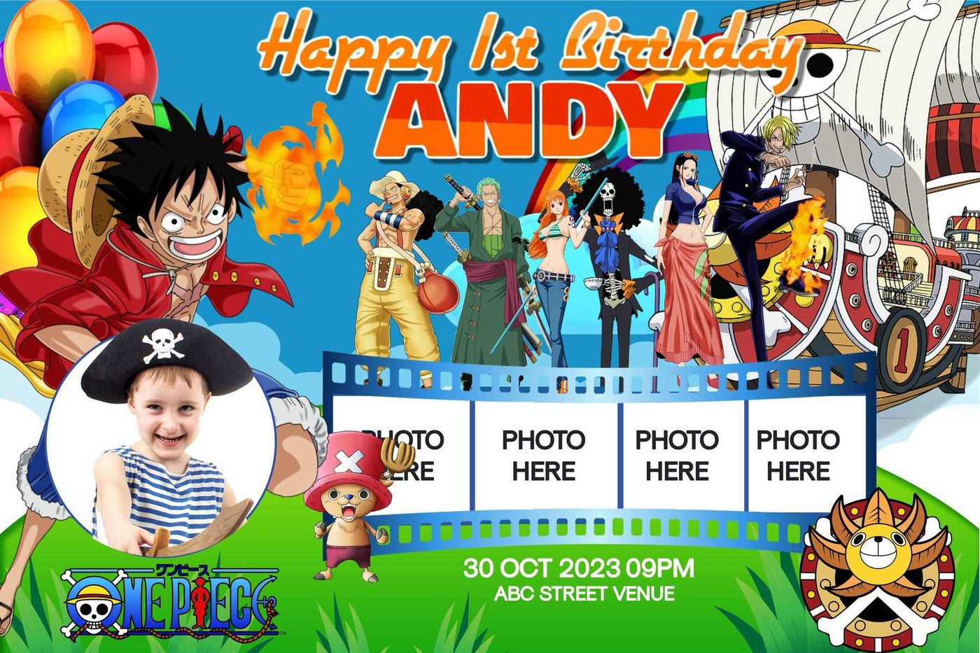 One Piece" Anime Style 1st Birthday Banner - Personalized with Picture and Name - Yalla Printing