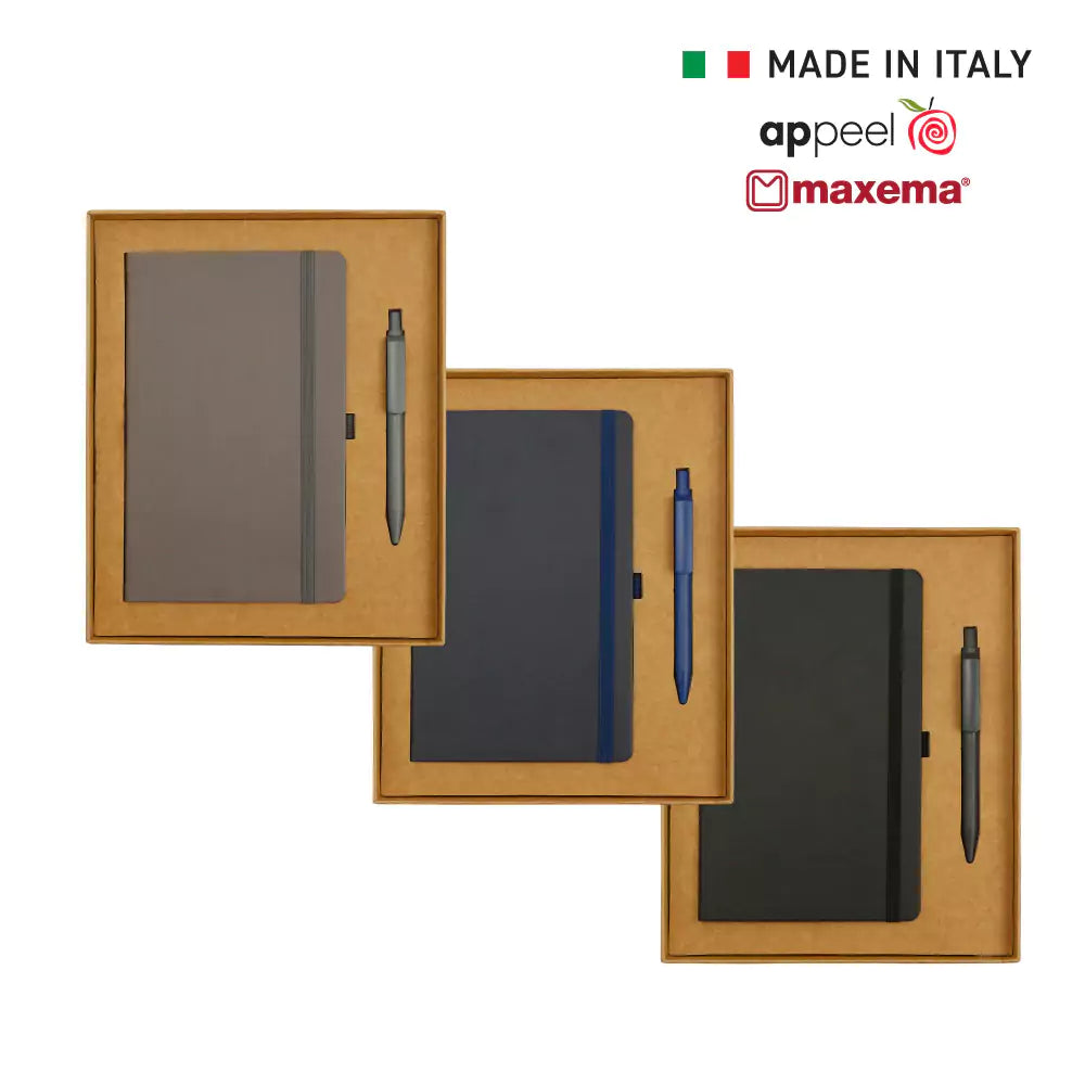 Custom Printed Appeel A5 Notebook And Maxema Dot Recycled Pen Italian Gift Sets | Logo Branding Corporate Gift | UAE Delivery | Yalla Printing UAE