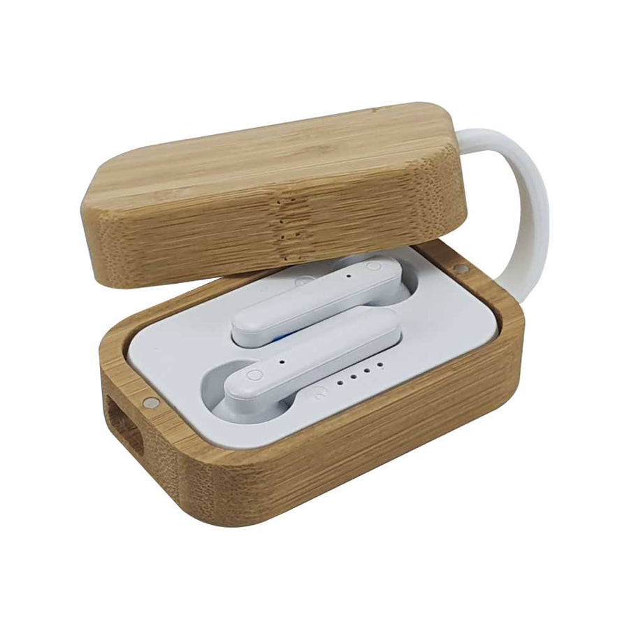 Custom Printed Bt Earbuds With Bamboo Case - Bamboo | Exhibitions, Conferences, Corporate Events | Yalla Printing UAE