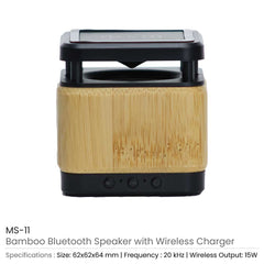Custom Printed Bluetooth Speaker With Fast Wireless Charger 400M - Bamboo | Logo Branding Corporate Gift | UAE Delivery | Yalla Printing UAE