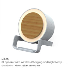 Custom Printed Bt Speakers With Wireless Charging And Lamp - Bamboo | Logo Branding Corporate Gift | UAE Delivery | Yalla Printing UAE