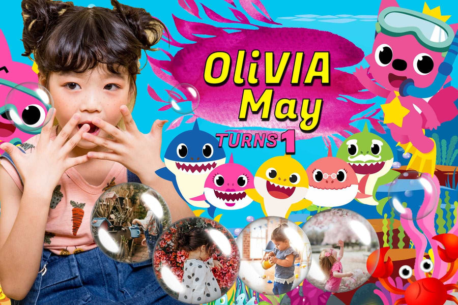 Adorable Baby Shark Theme Banner - Personalized Party Decor Personalized Party Decor Personalized with Your Picture and Iconic Baby Shark Design!