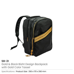 Custom Printed Backpack in PU Leather with Arabic Traditional Gold Bisht Design