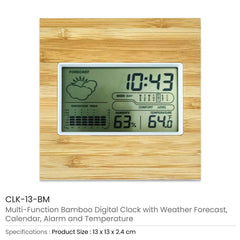 Custom Printed Multi-Function Bamboo Digital Clock with Weather Forecast, Calendar, Alarm, Temperature | Logo Branding Corporate Gift | UAE Delivery | Yalla Printing UAE