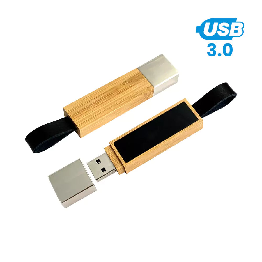USB Drives – Bamboo LED Logo USB with Strap 64GB V. 3.0 | Corporate Gifts & Promotions – Yalla Printing UAE