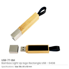 Custom Printed Bamboo LED Logo USB With Strap 64Gb V. 3.0 - Bamboo | Logo Branding Corporate Gift | UAE Delivery | Yalla Printing UAE