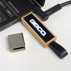 Custom Printed Bamboo LED Logo USB With Strap 64Gb V. 3.0 - Bamboo | Logo Branding Corporate Gift | UAE Delivery | Yalla Printing UAE