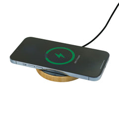 Custom Printed Bamboo Wireless Charger 15W Fast Charging & LED Logo - Bamboo | Logo Branding Corporate Gift | UAE Delivery | Yalla Printing UAE