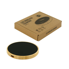 Custom Printed Bamboo Wireless Charger 15W Fast Charging & LED Logo - Bamboo | Logo Branding Corporate Gift | UAE Delivery | Yalla Printing UAE