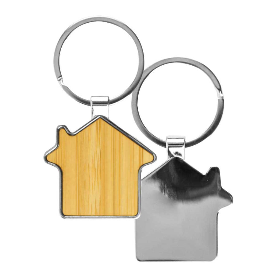 Bamboo & Metal Keychain House Shaped | Custom Packaging Printing | Free Design Support | Yalla Printing UAE