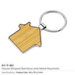 Custom Printed Bamboo & Metal Keychain House Shaped - Stainless Steel | Logo Branding Corporate Gift | UAE Delivery | Yalla Printing UAE