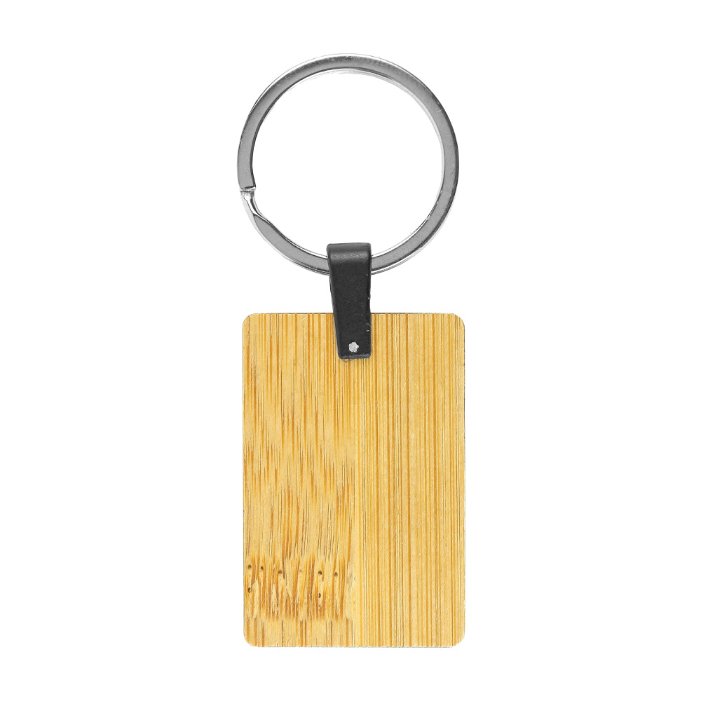 Custom Printed Bamboo & Metal Keychain Rectangle - Stainless Steel | Exhibitions, Conferences, Corporate Events | Yalla Printing UAE