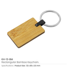 Custom Printed Bamboo & Metal Keychain Rectangle - Stainless Steel | Exhibitions, Conferences, Corporate Events | Yalla Printing UAE