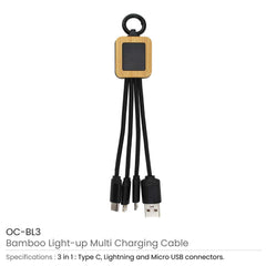 Custom Printed Bamboo Light Up Logo Multi - Charging Cables - Bamboo | Exhibitions, Conferences, Corporate Events | Yalla Printing UAE