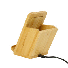 Custom Printed Bamboo Pen Holder With 15W Fast Wireless Charger - Bamboo | Logo Branding Corporate Gift | UAE Delivery | Yalla Printing UAE