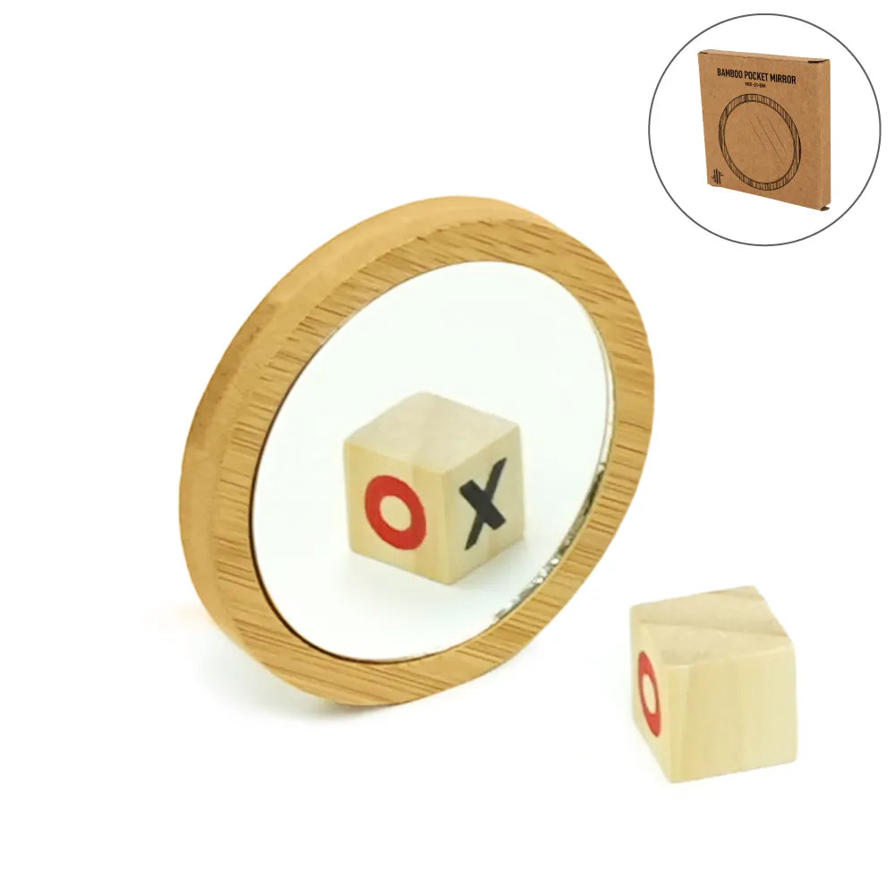 Custom Printed Bamboo Pocket Mirrors In Round - Shaped, Lightweight & Portable - Bamboo With Portable Structure | Logo Branding Corporate Gift | UAE Delivery | Yalla Printing UAE