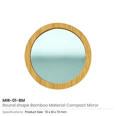 Custom Printed Bamboo Pocket Mirrors In Round - Shaped, Lightweight & Portable - Bamboo With Portable Structure | Logo Branding Corporate Gift | UAE Delivery | Yalla Printing UAE