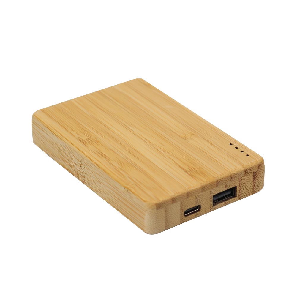 Custom Printed Bamboo Powerbank 5000 Mah Type C Input And Output - Bamboo With Portable Structure | Logo Branding Corporate Gift | UAE Delivery | Yalla Printing UAE