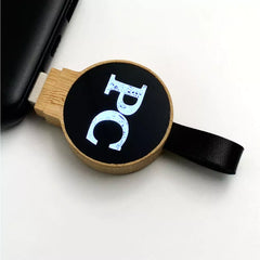 Custom Printed Bamboo Round LED Logo USB With Strap 64Gb V. 3.0 - Bamboo | Logo Branding Corporate Gift | UAE Delivery | Yalla Printing UAE