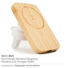 Custom Printed Bamboo Wireless Car Charger 15W Fast Charging & Type C - Bamboo | Logo Branding Corporate Gift | UAE Delivery | Yalla Printing UAE