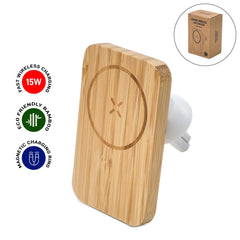 Custom Printed Bamboo Wireless Car Charger 15W Fast Charging & Type C - Bamboo | Logo Branding Corporate Gift | UAE Delivery | Yalla Printing UAE